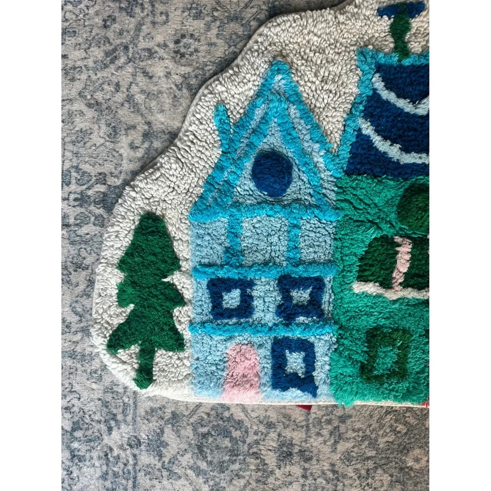 Wondershop Target Winter Village Tufted Cotton Bath Rug‎ Blue Green Houses Star
